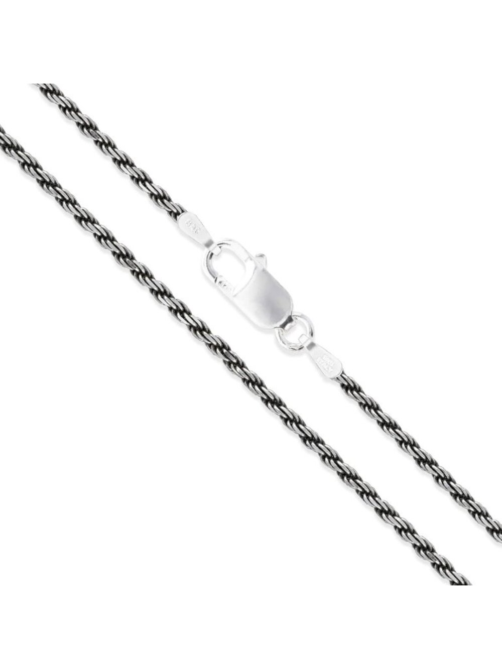 925 Sterling Silver Diamond-Cut Oxidized Rope Chain Necklace for Women